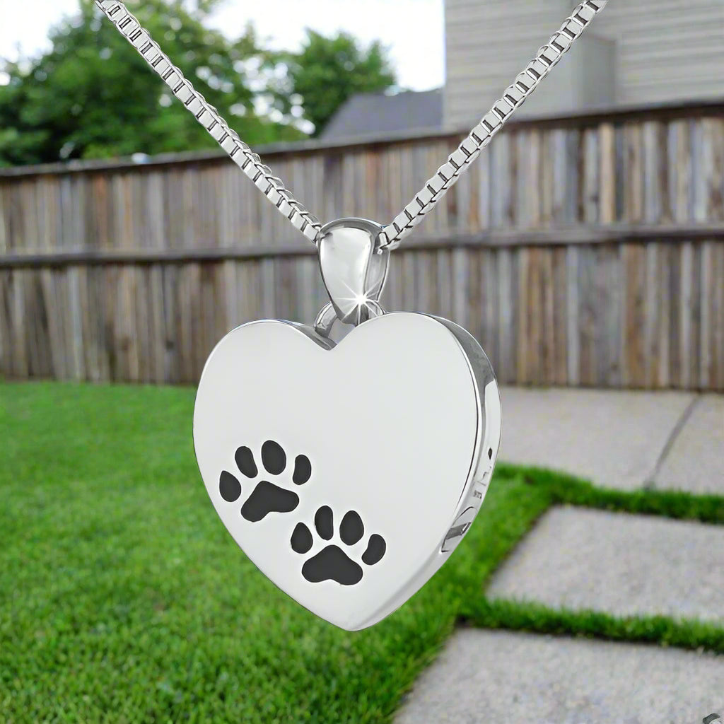 Stainless Steel Paw Print Cremation Pendant Necklace