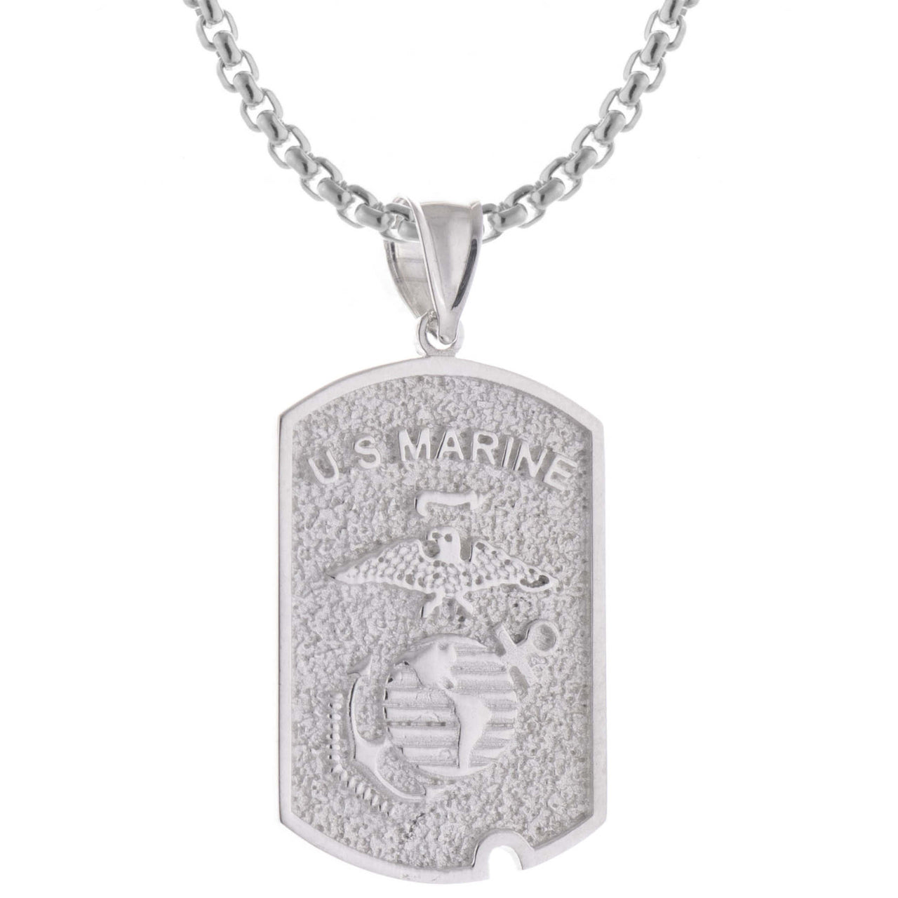 Sterling Silver US Marine Corps Dog Tag Pendant Necklace