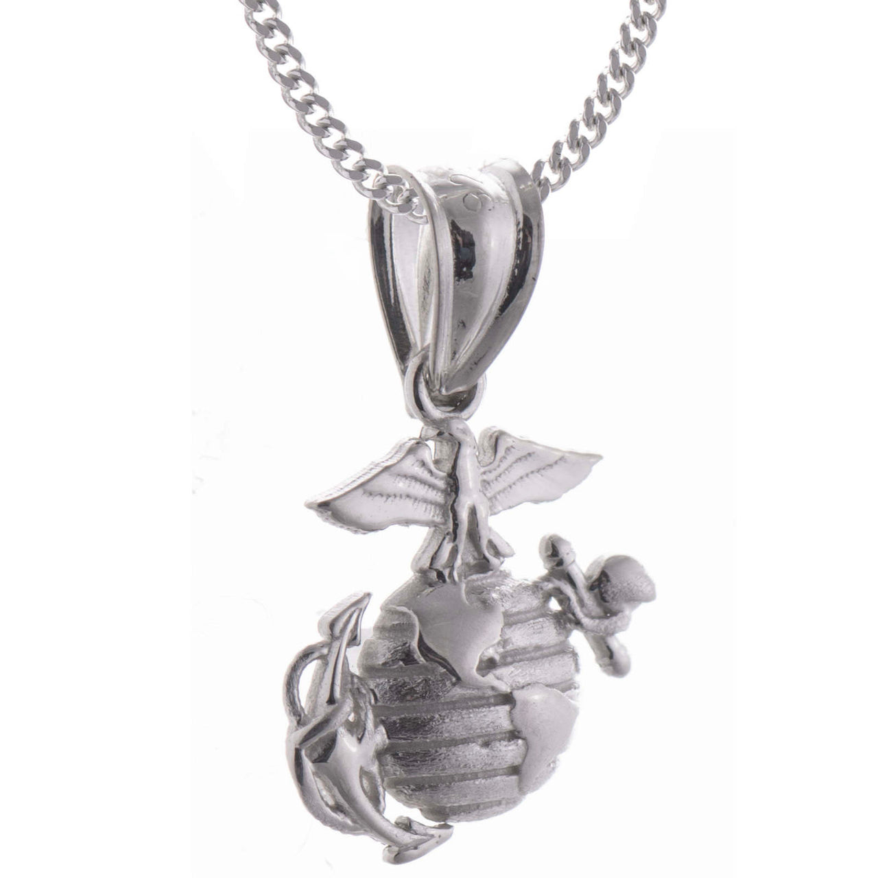Sterling Silver Small US Marine Corps Pendant Necklace