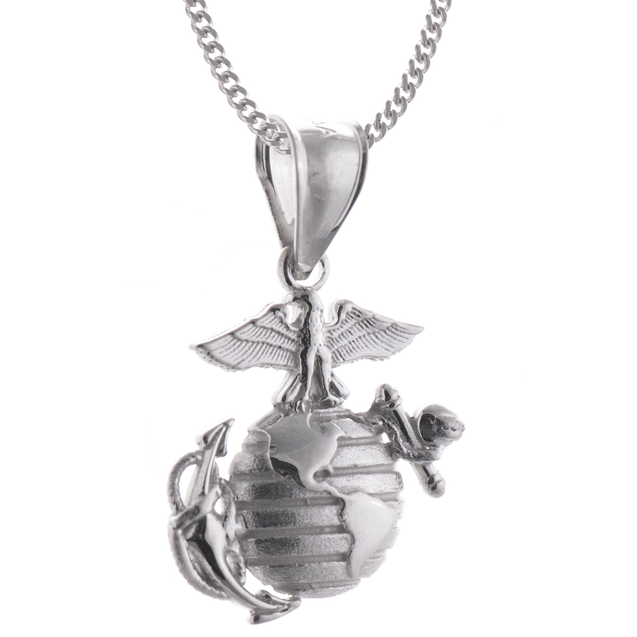 Sterling Silver US Marine Corps Pendant Necklace