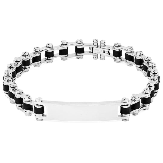 Stainless Steel and Black Rubber Men's 8in Bracelet