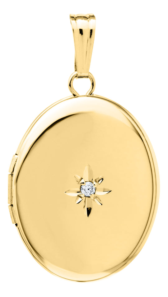 Yellow Gold Filled 14mm Polished Locket with Diamond Accents for Women