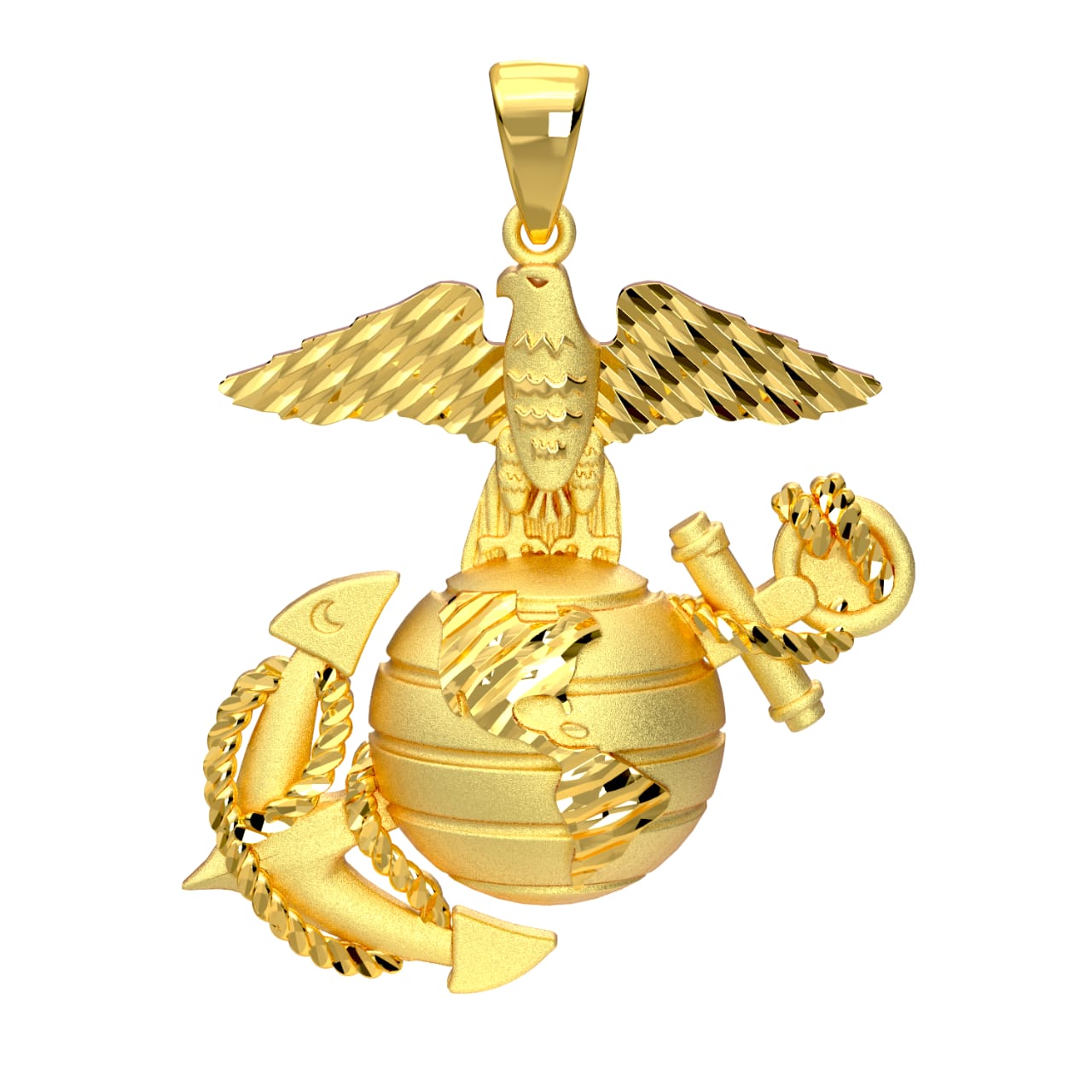Small Sterling Silver or Yellow Gold US Marine Corps Eagle, Anchor & Globe Pendant