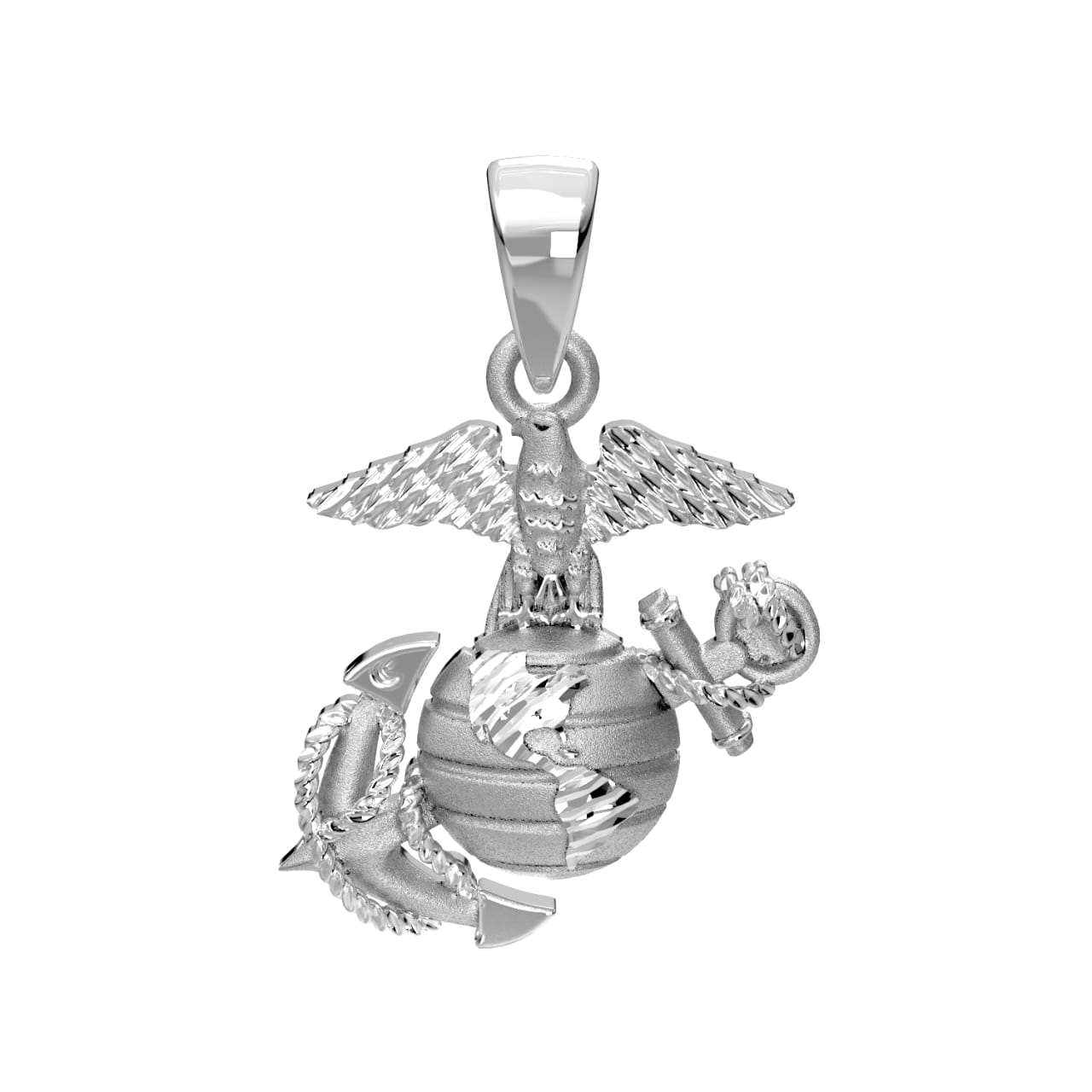 Small Sterling Silver or Yellow Gold US Marine Corps Eagle, Anchor & Globe Pendant