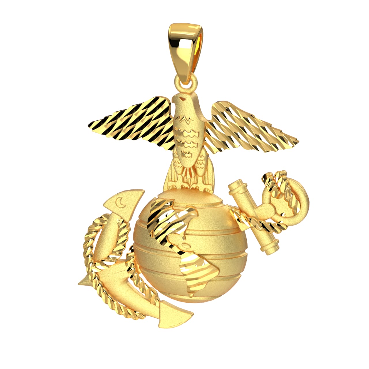 Sterling Silver or Yellow Gold US Marine Corps Eagle, Anchor & Globe Pendant