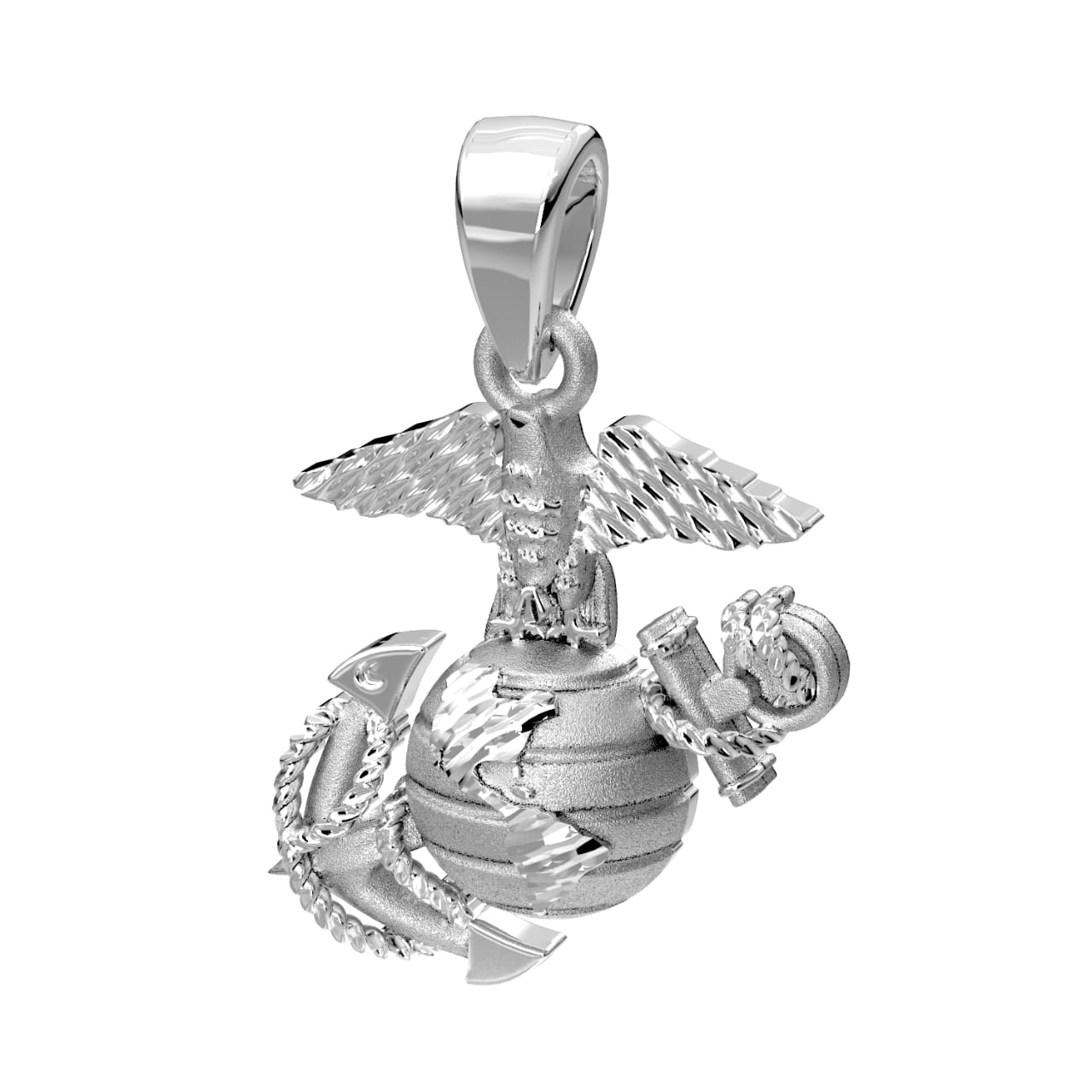 Sterling Silver or Yellow Gold US Marine Corps Eagle, Anchor & Globe Pendant