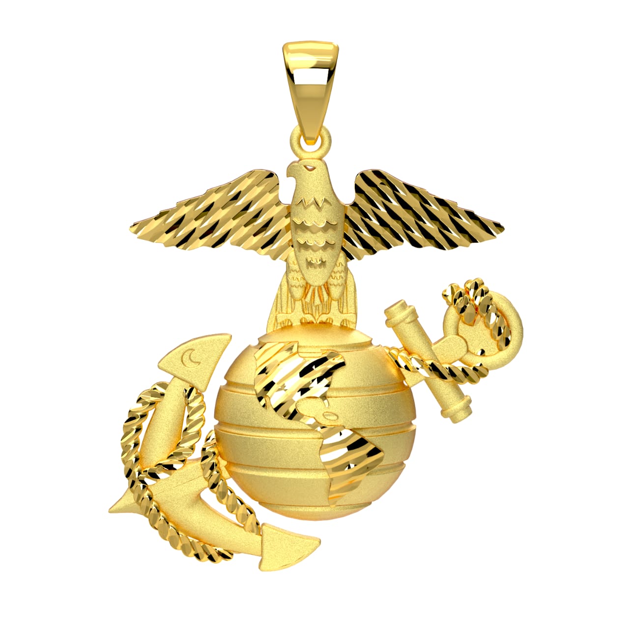 XLarge Sterling Silver or Yellow Gold US Marine Corps Eagle, Anchor & Globe Pendant