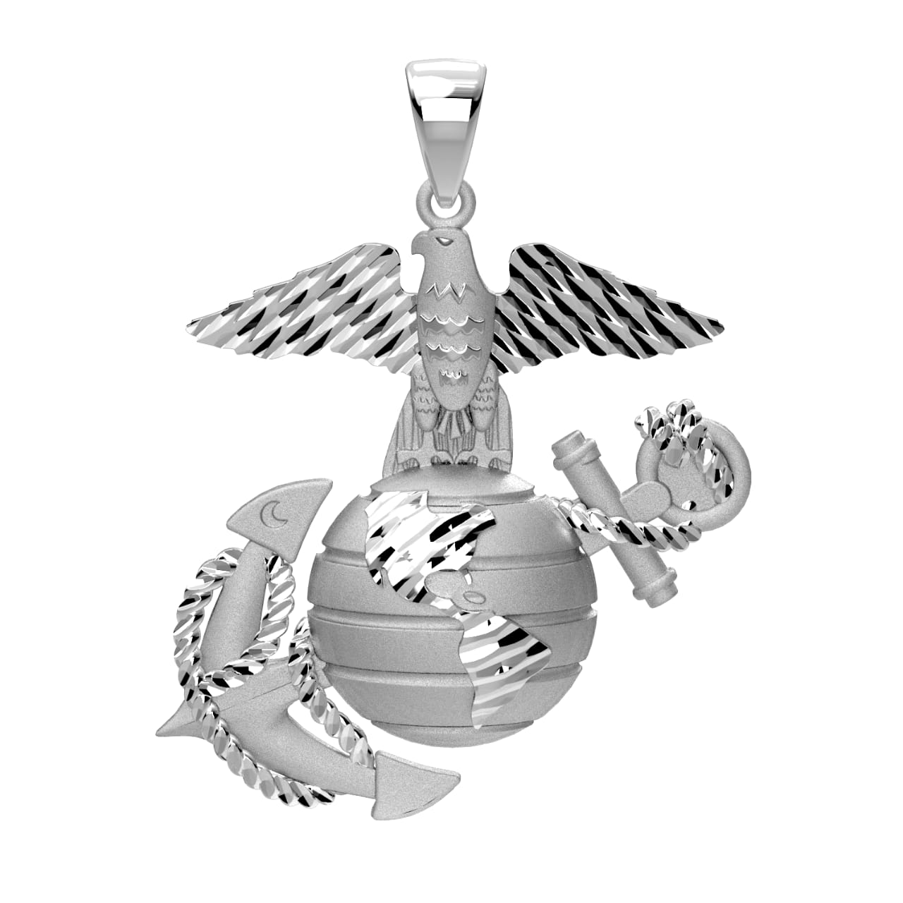 XLarge Sterling Silver or Yellow Gold US Marine Corps Eagle, Anchor & Globe Pendant
