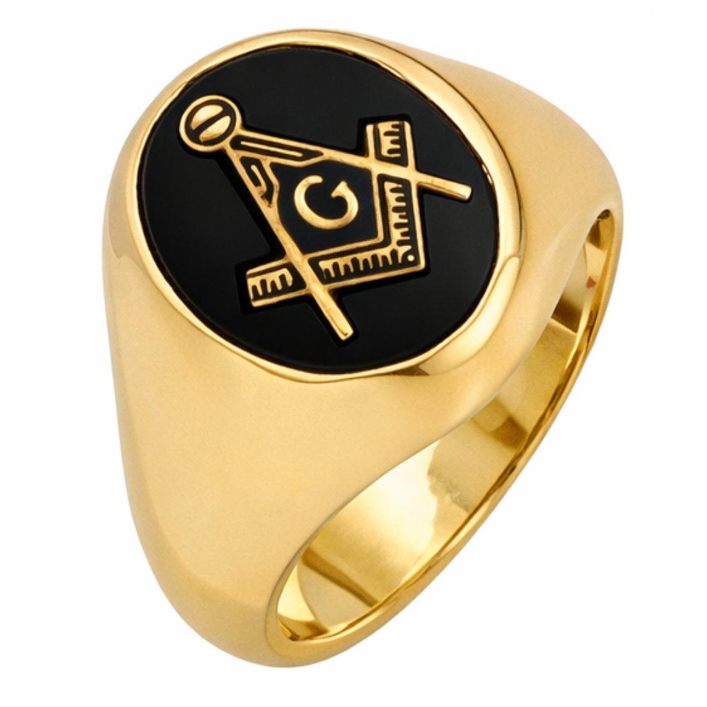 Yellow Gold Masonic Blue Lodge Ring with Stone