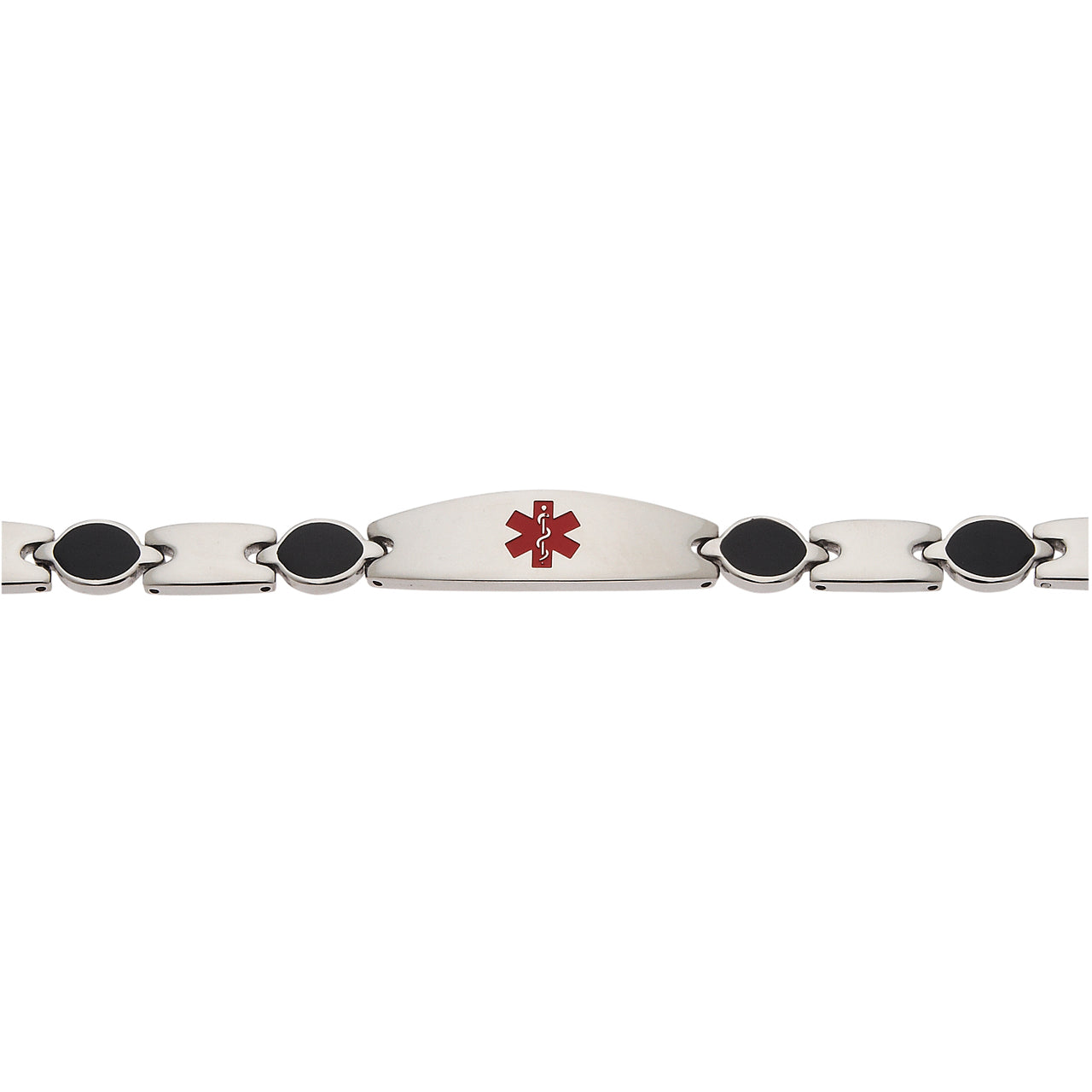 Stainless Steel 8in Medical ID Bracelet with Black Accent Links