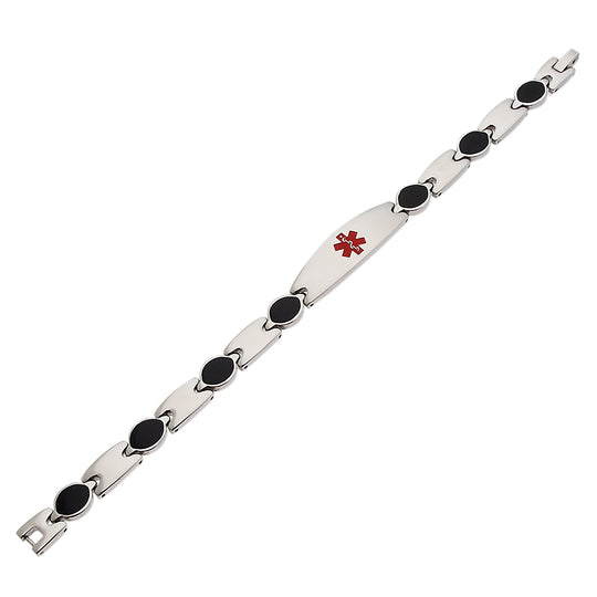 Stainless Steel 8in Medical ID Bracelet with Black Accent Links