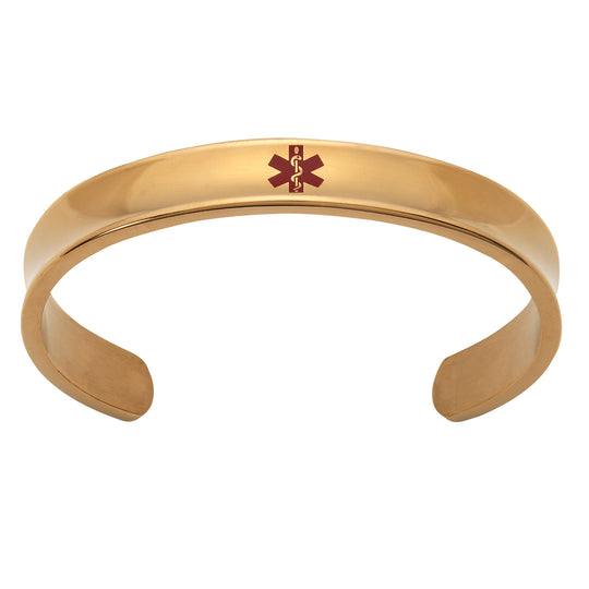 Stainless Steel Silver or Gold Tone Medical Alert Cuff Bracelet