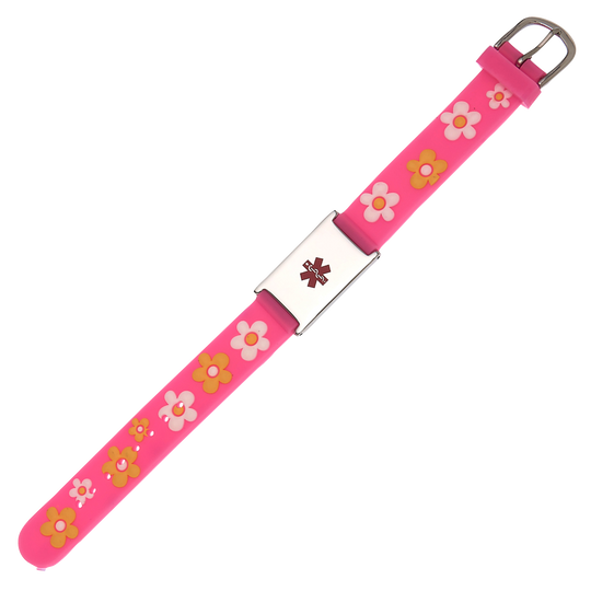 Kid's Pink Medical ID 7in Bracelet with Floral Strap
