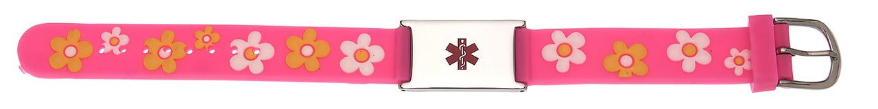 Kid's Pink Medical ID 7in Bracelet with Floral Strap