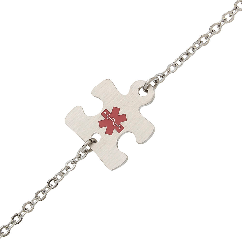 Stainless Steel Puzzle Piece Medical ID Bracelet