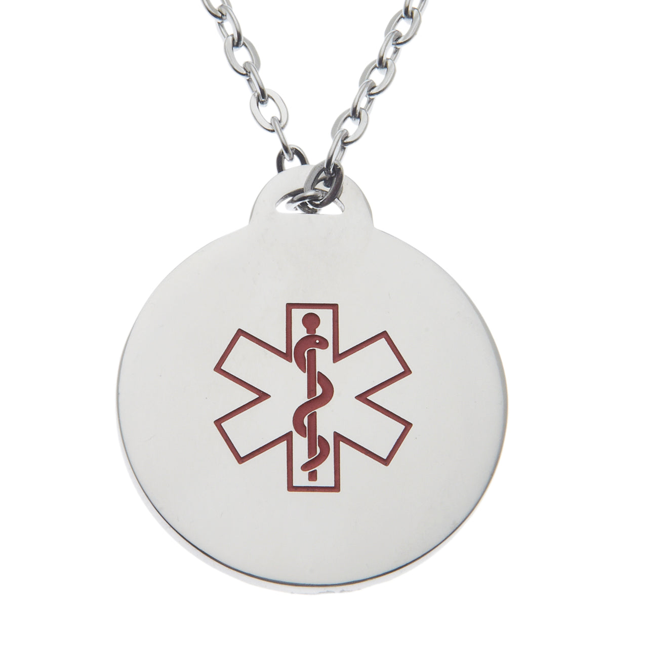 Stainless Steel Medical Alert Round Pendant Necklace