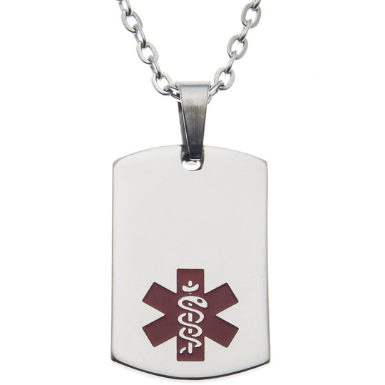 Stainless Steel Medical Alert Dog Tag Pendant Necklace