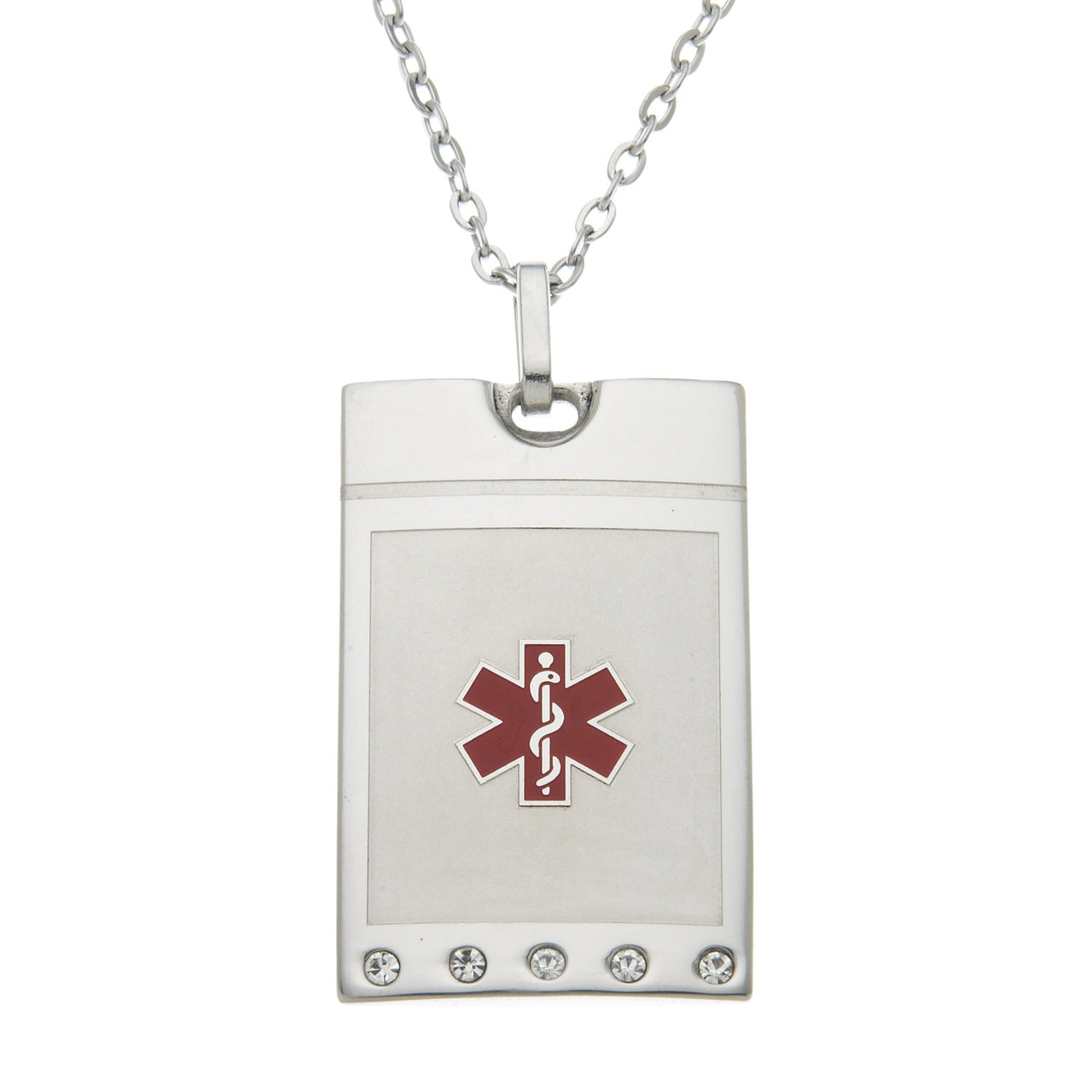 Stainless Steel Medical Alert Rectangular Pendant Necklace