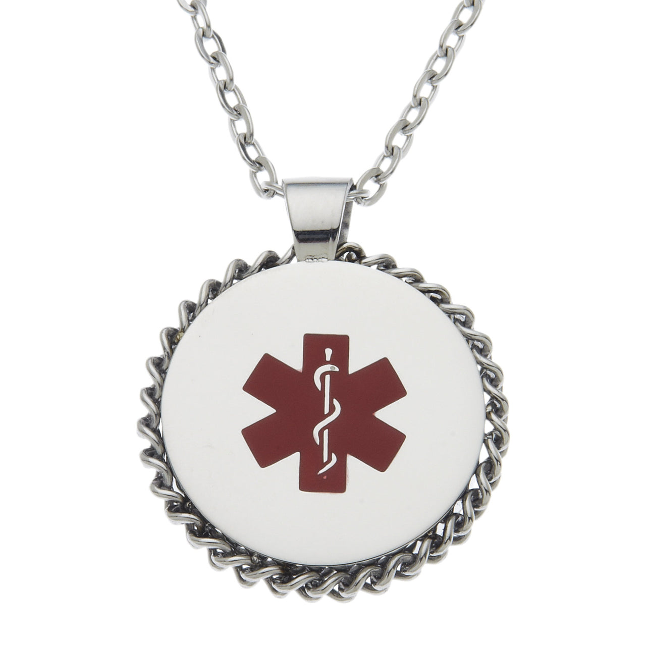 Stainless Steel Medical Alert Round Pendant Necklace