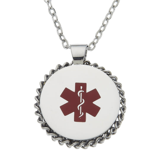 Stainless Steel Medical Alert Round Pendant Necklace