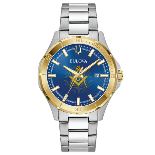 Bulova Masonic Stainless Steel Divers Watch with Blue Dial