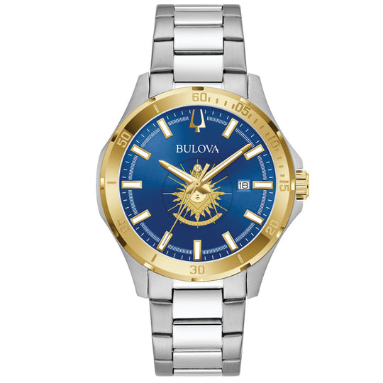 Bulova Past Master Stainless Steel Masonic Divers Watch with Blue Dial