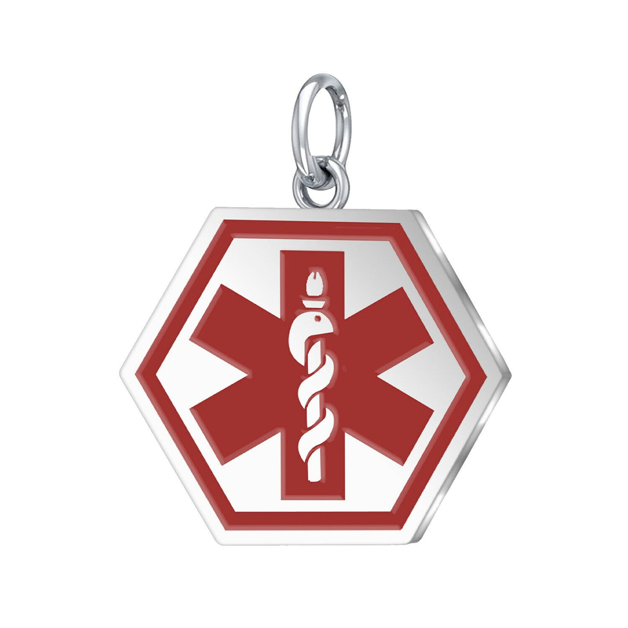 925 Sterling Silver Hexagon Red Medical Pendant,1 1/8 inch