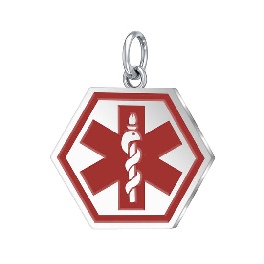 925 Sterling Silver Hexagon Red Medical Pendant,1 1/8 inch
