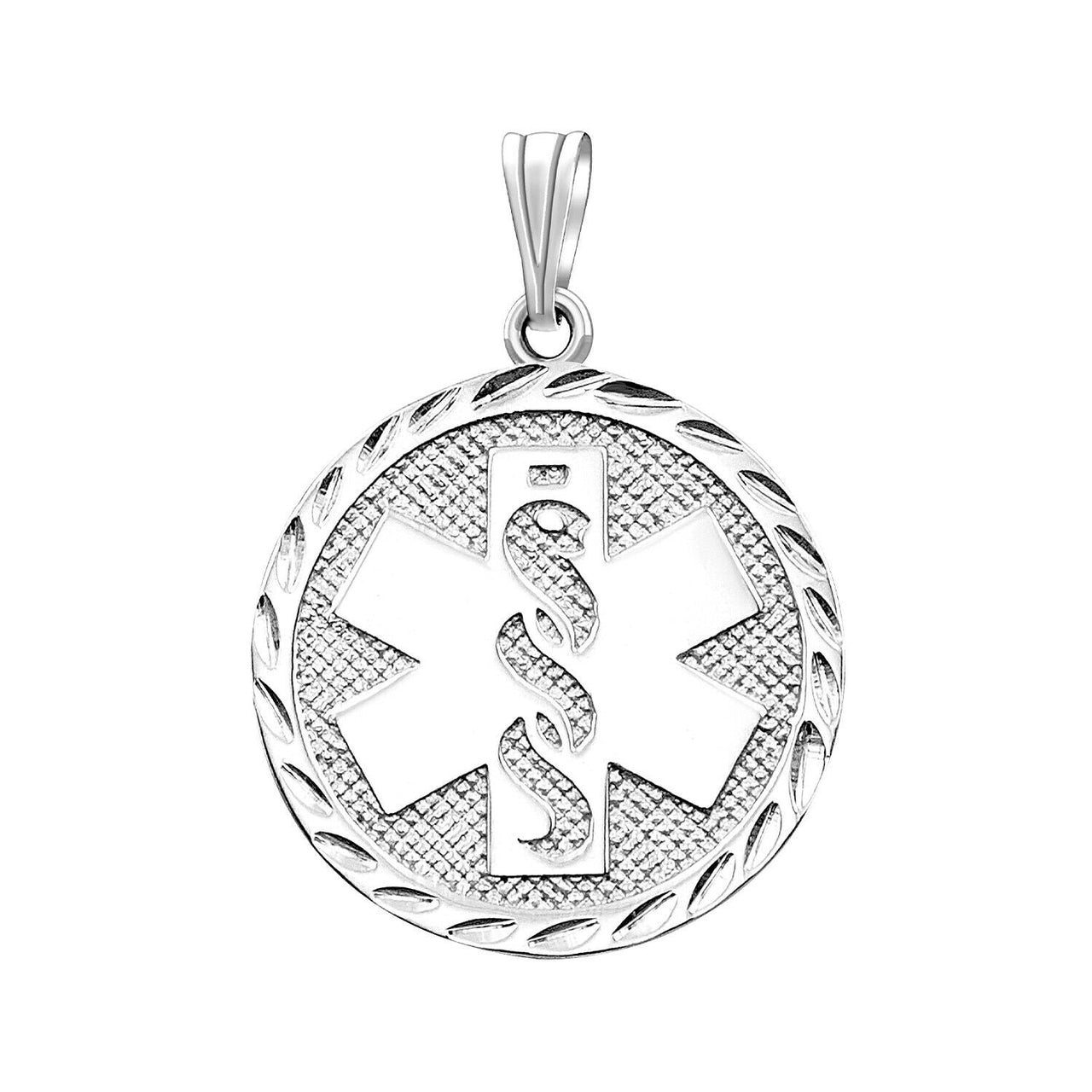Ladies 925 Sterling Silver Round Medical Pendant, 3/4 inch