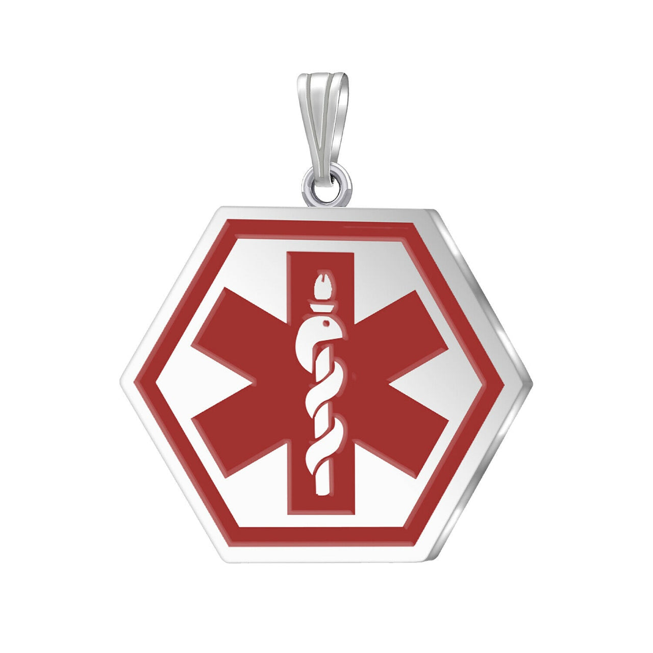 925 Sterling Silver Hexagon Red Medical Pendant,1.25 inch
