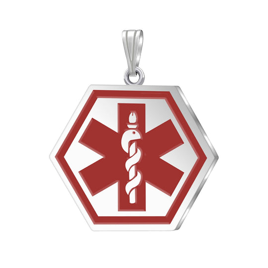 925 Sterling Silver Hexagon Red Medical Pendant,1.25 inch