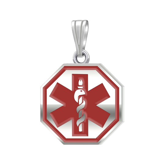 Ladies 925 Sterling Silver Octagon Medical Pendant,3/4 inch