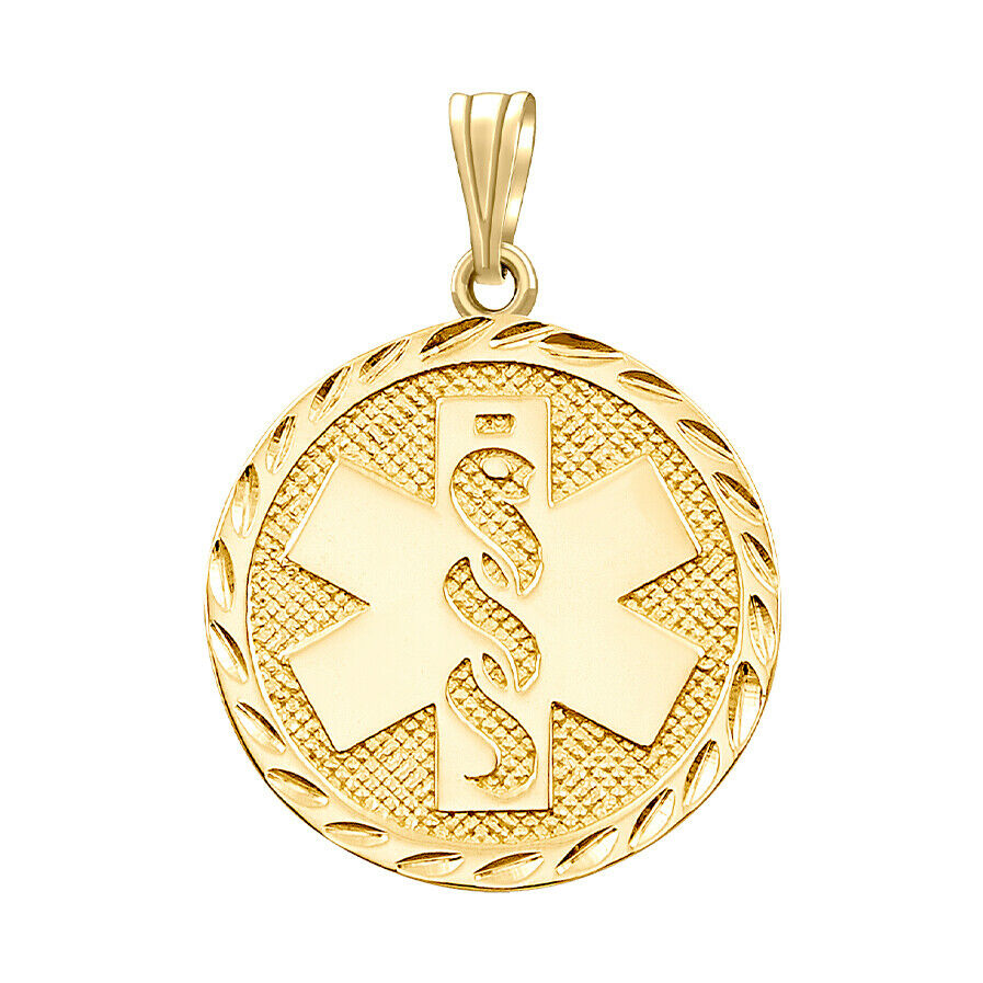 Ladies 14k Yellow Gold Round Medical Pendant, 21.5mm