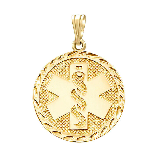 Ladies 14k Yellow Gold Round Medical Pendant, 21.5mm