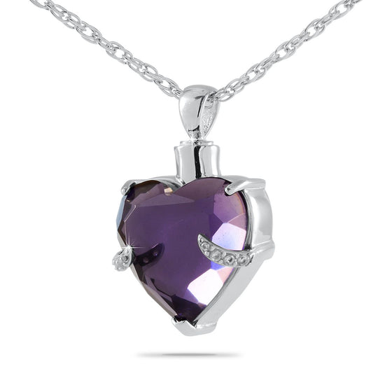 Silver .925 Cremation Royal Purple  Heart Pendant with Necklace