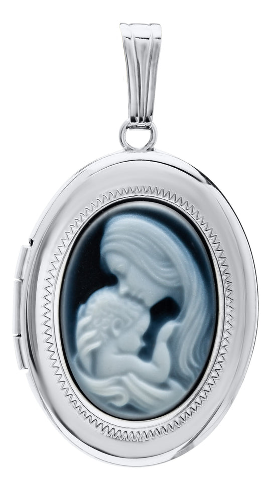 14k White Gold Mother and Child Oval Locket