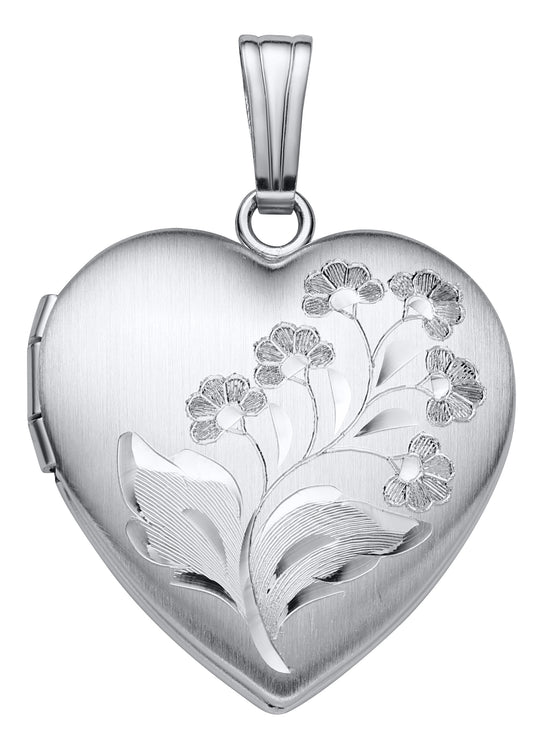 14k White Gold Heart Locket