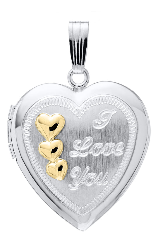 14k White Gold "I Love You" Heart Locket