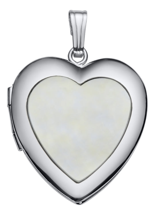 14k White Gold Mother of Pearl Heart Locket