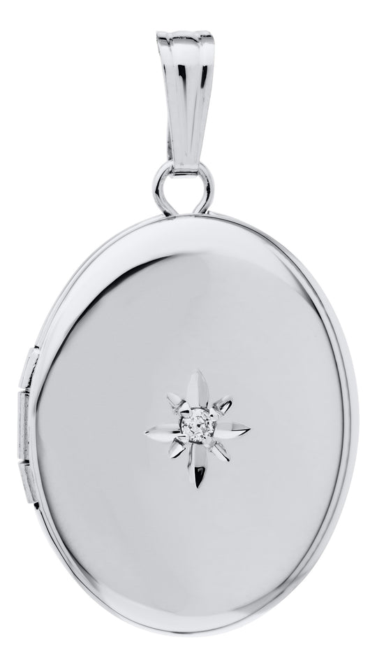 14k White Gold 1pt Diamond Oval Locket
