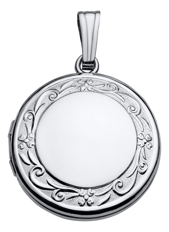14k White Gold Round Locket