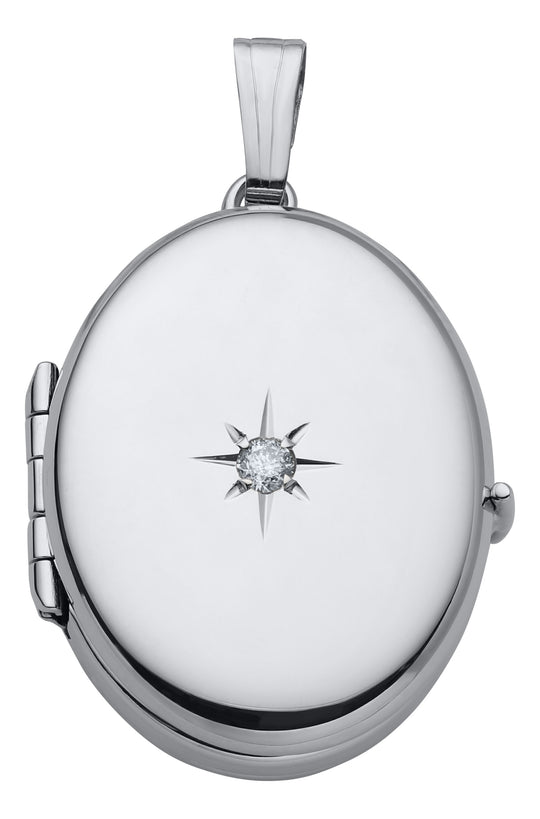 14k White Gold 4 Photo 1pt Diamond Oval Locket
